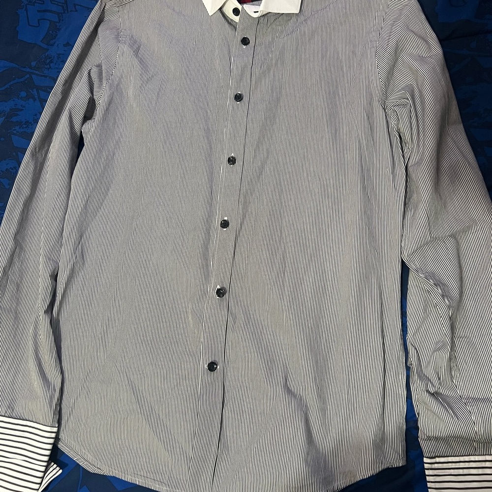 Express Black and White Striped Button Down Shirt